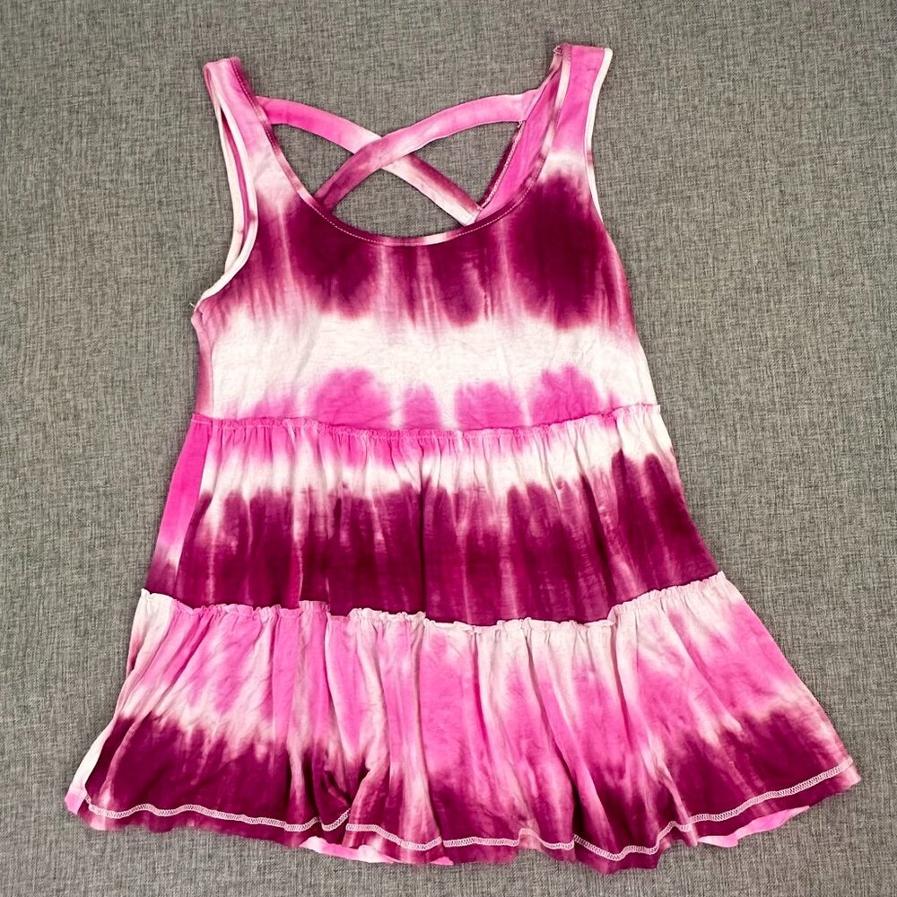 NEW! Rewind Peplum Tie Dye Top $34 Small Rayon & Spandex‎ Pink purple Sleeveless